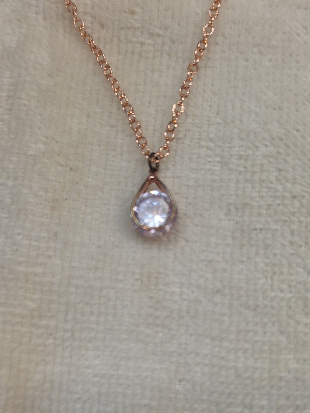 Rose Gold Teardrop Pendant Necklace with sparkling Clear Stone NWOT